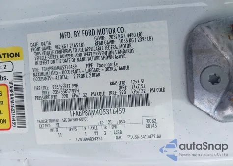 2016 Ford Mustang V6 из США, поврежденный, VIN 1FA6P8AM4G5316459